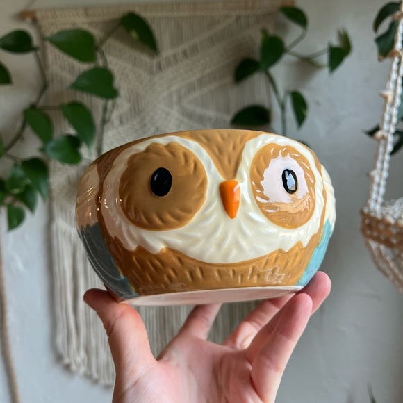 Owl Shaped Ceramic Bowl Earthenware Soup Cereal Bowl Boho Woodland Kitchen Decor - Picture 2 of 11